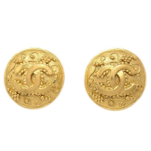 Chanel Button Earrings Clip-On Gold - Picture 1 of 4